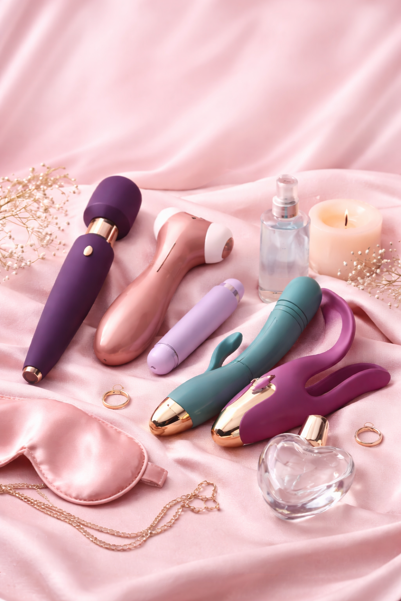Vibrators lying on a silk sheet