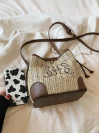 Women's Straw Seaside Vacation Beach Woven Bucket Bag