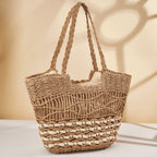 Hollow Pattern Straw Handbag Beach Shoulder Woven Bag