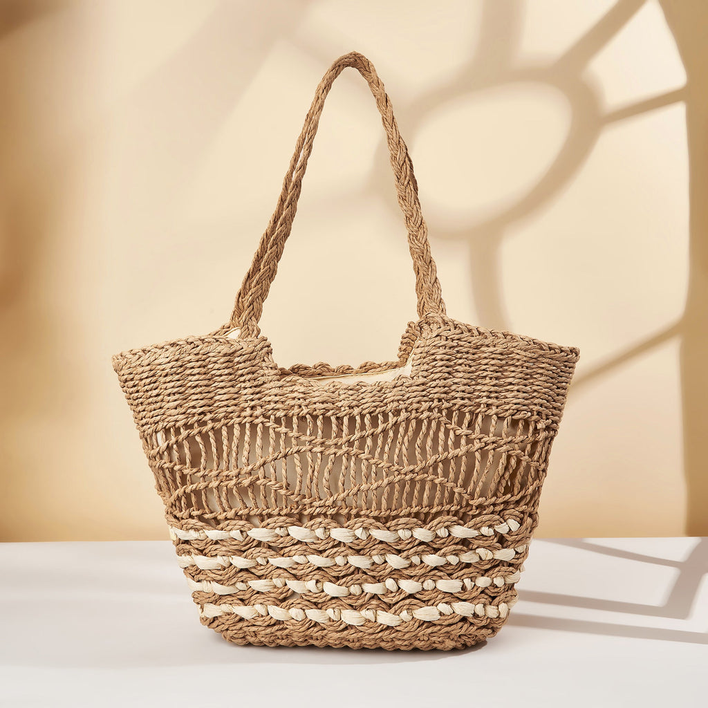Hollow Pattern Straw Handbag Beach Shoulder Woven Bag