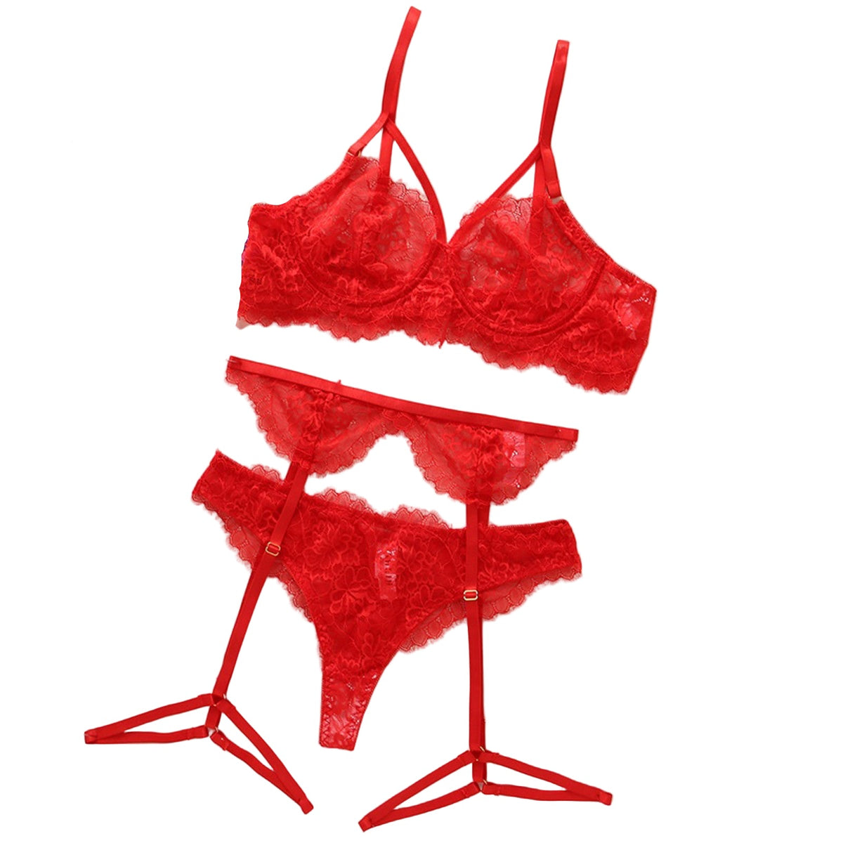 Lace Three-Point See-Through Maid Lingerie Set with Suspenders