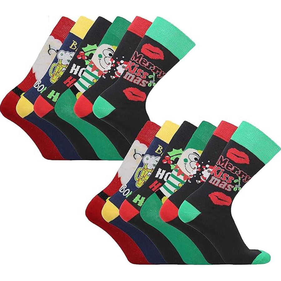 Sock Stack Men's Christmas Socks 12 Pairs Cotton Rich Festive Novelty Designs Santa Claus