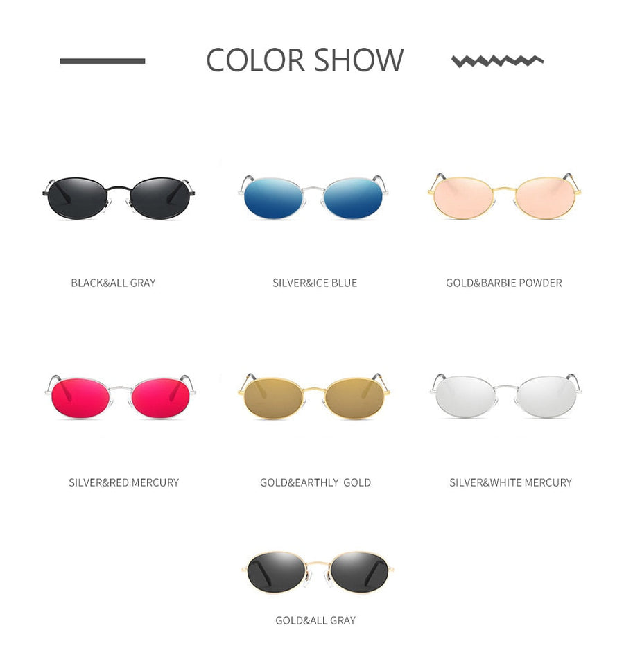 Fashion Women Sunglasses Famous Oval Sun Glasses Luxury Brand Metal Round Frames Black Small Cheap Eyewear