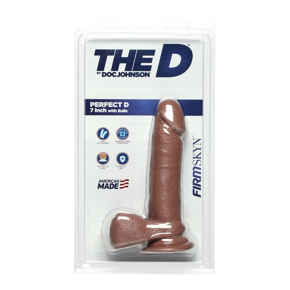 El D Perfect D FIRMSKYN Dildo de 7 pulgadas con bolas color caramelo