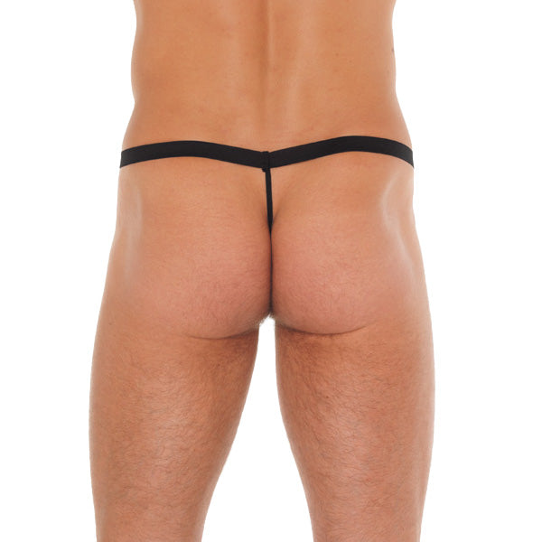 Mens Black G String With Zipper On Red Pouch