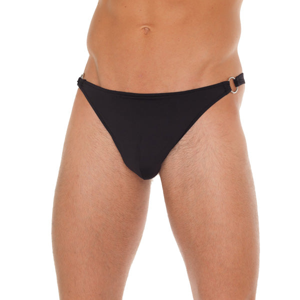 Tanga negro para hombre con conectores de aro metálicos