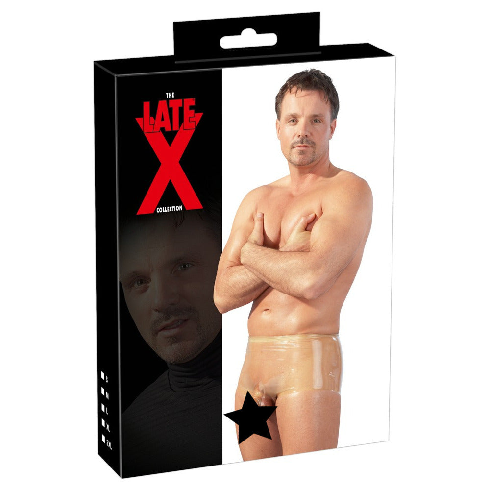Boxers de látex con funda para el pene transparentes