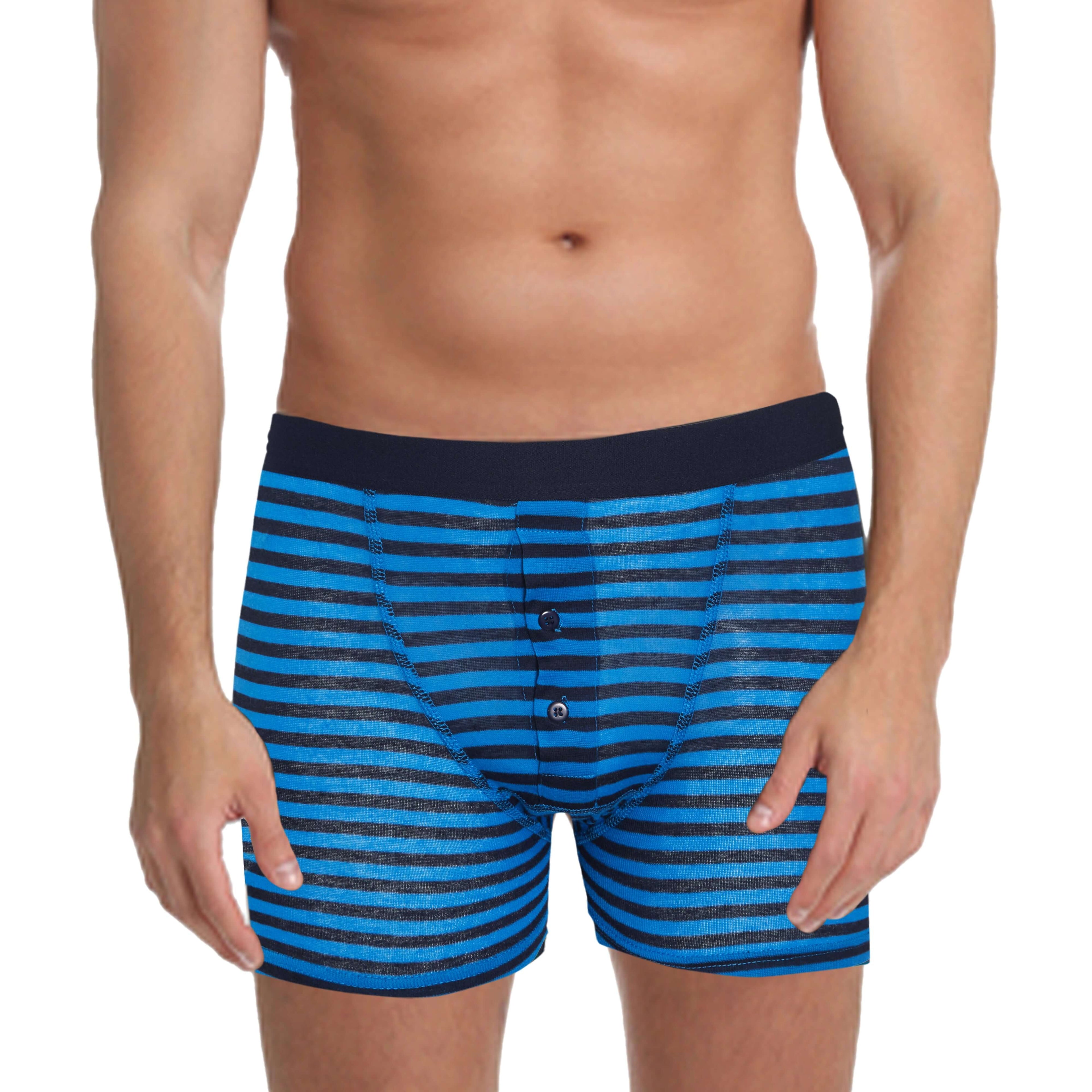 Sock Stack 6 Pack Mens Blue Navy Stripe Cotton Stretch Boxer Shorts Breathable Everyday Cotton Rich Multipack