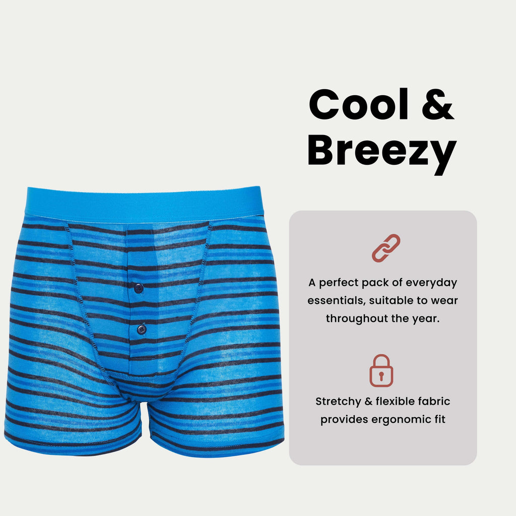 Sock Stack 6 Pack Mens Blue Navy Stripe Cotton Stretch Boxer Shorts Breathable Everyday Cotton Rich Multipack