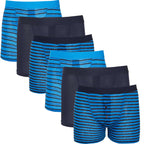 Sock Stack 6 Pack Mens Blue Navy Stripe Cotton Stretch Boxer Shorts Breathable Everyday Cotton Rich Multipack