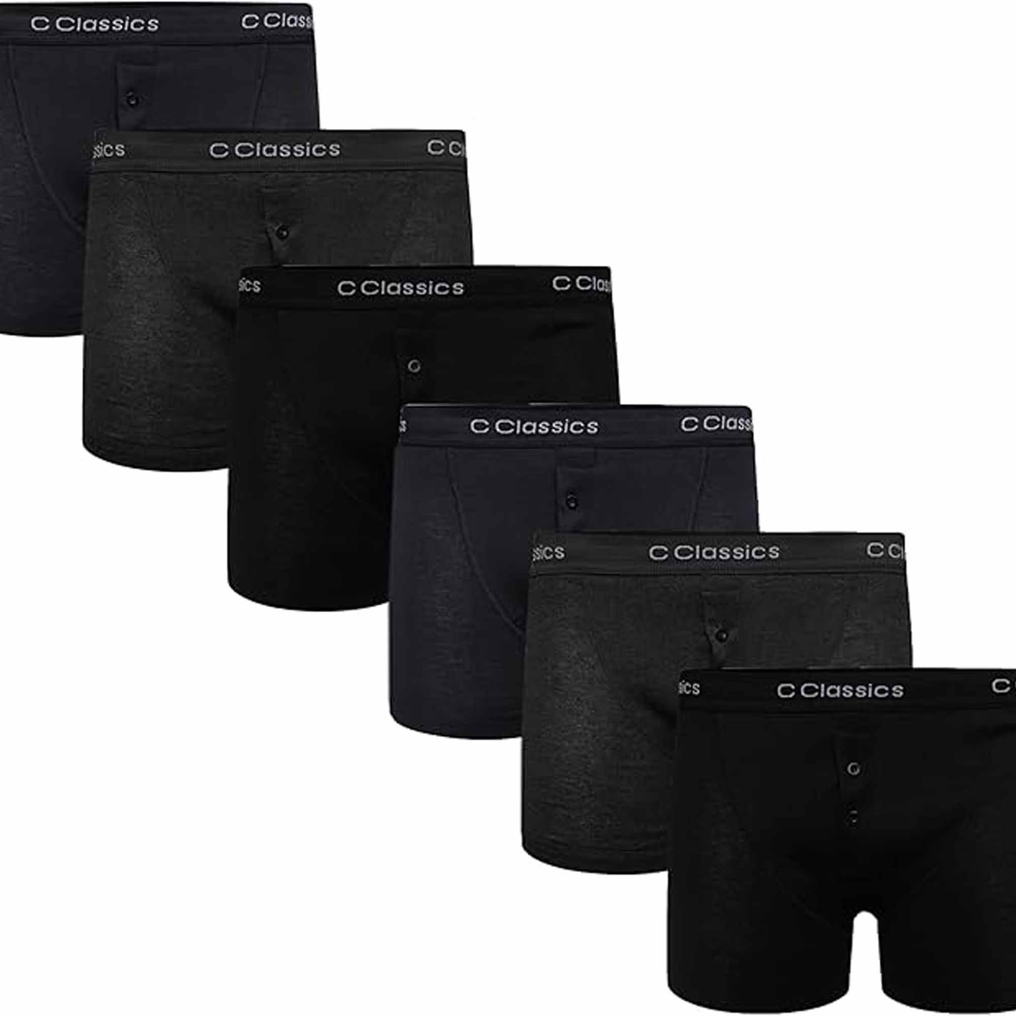 Sock Stack Boys Boxer Shorts 6 Pack Black Cotton Rich Moisture Wicking With Button Fly