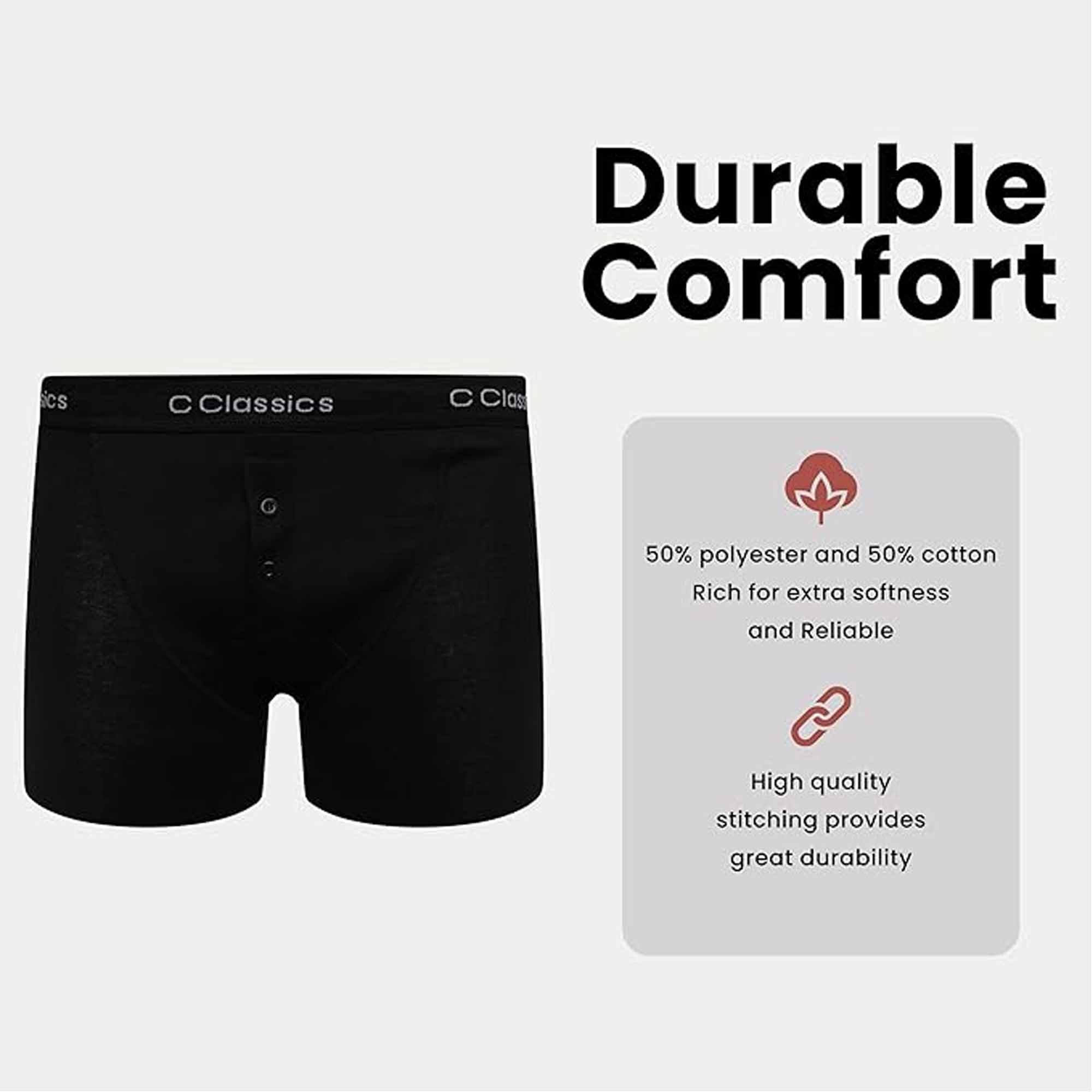 Sock Stack Boys Boxer Shorts 6 Pack Black Cotton Rich Moisture Wicking With Button Fly