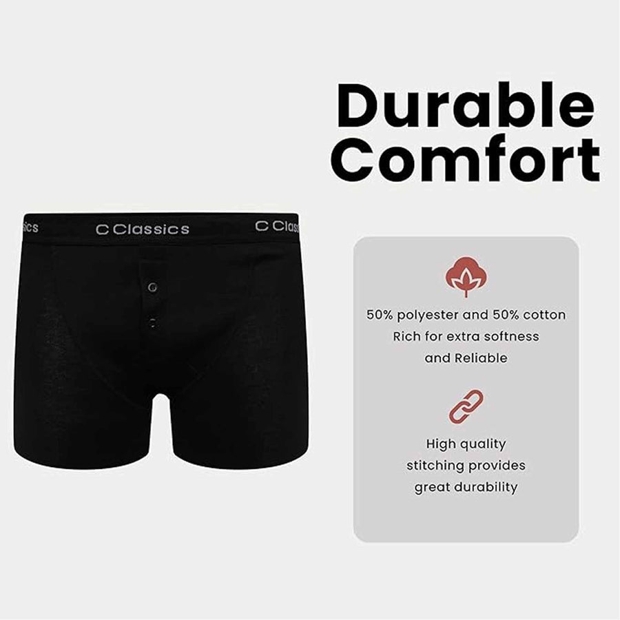 Sock Stack Boys Boxer Shorts 6 Pack Black Cotton Rich Moisture Wicking With Button Fly