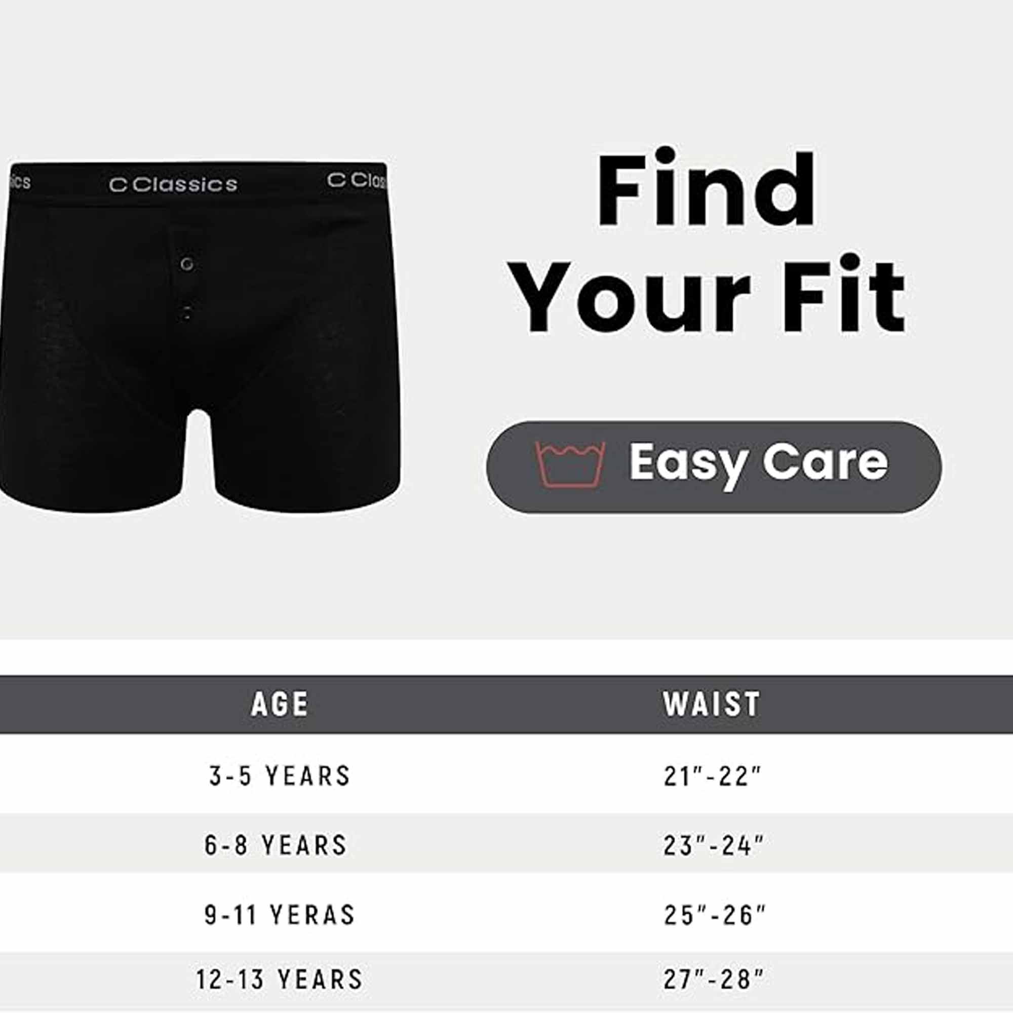 Sock Stack Boys Boxer Shorts 6 Pack Black Cotton Rich Moisture Wicking With Button Fly