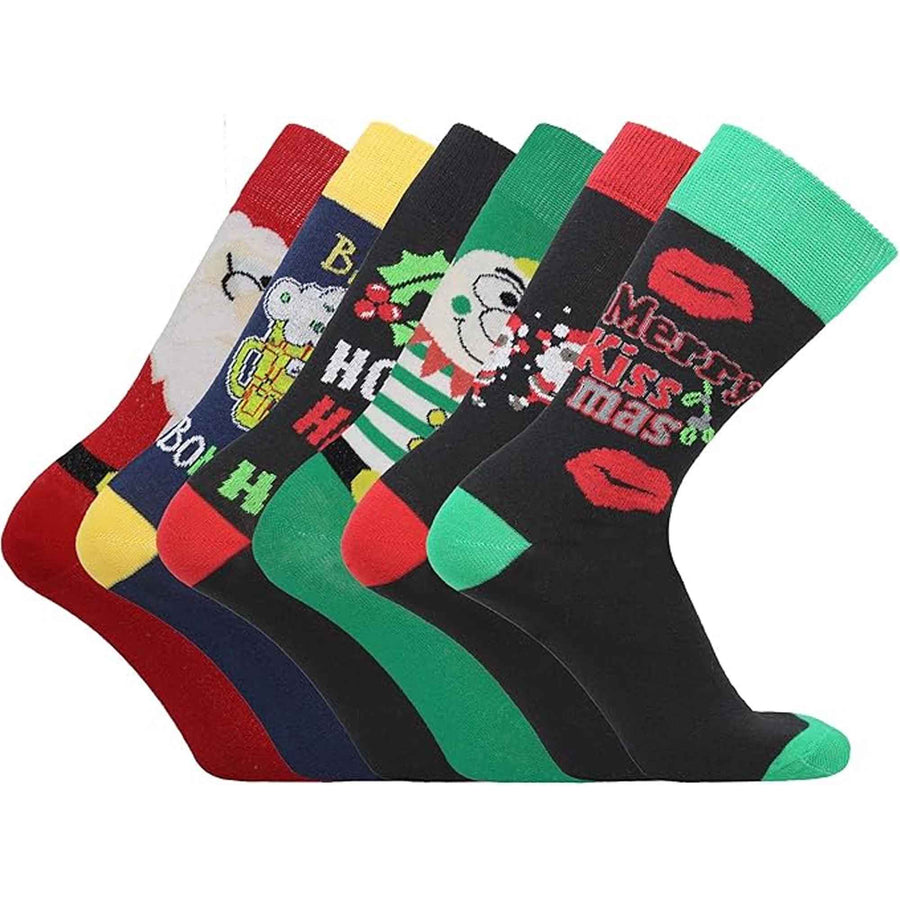 Sock Stack 6 Pack Men's Christmas Socks Cotton Rich All Over Holiday Designs Festive