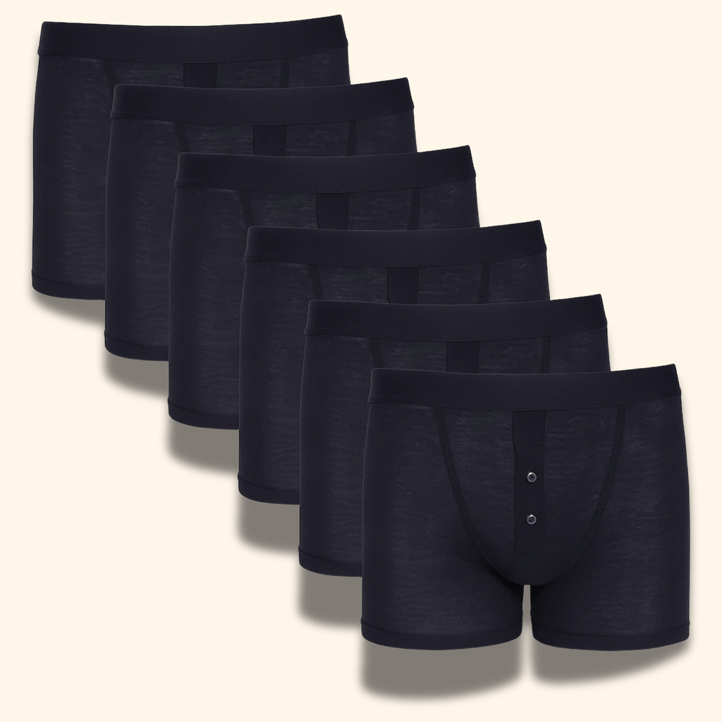 Sock Stack Men's 6 Pair Pack Black Ribbed Boxer Shorts Cotton Stretch Fabric Durable