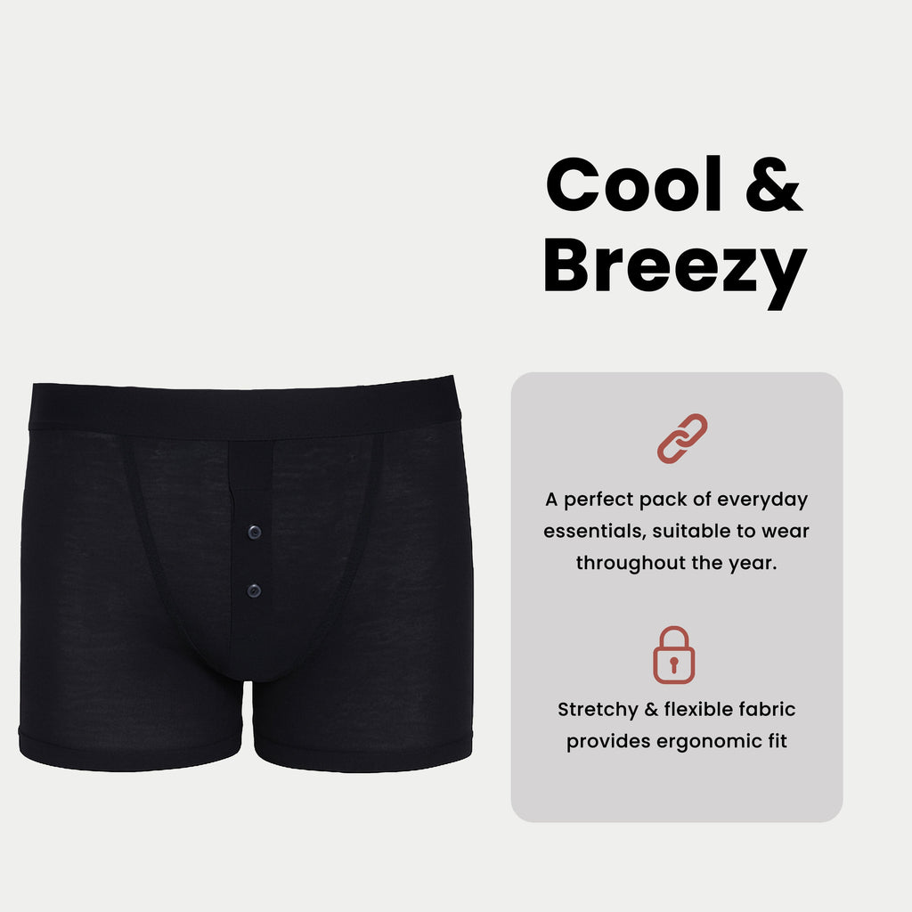 Sock Stack Men's 6 Pair Pack Black Ribbed Boxer Shorts Cotton Stretch Fabric Durable