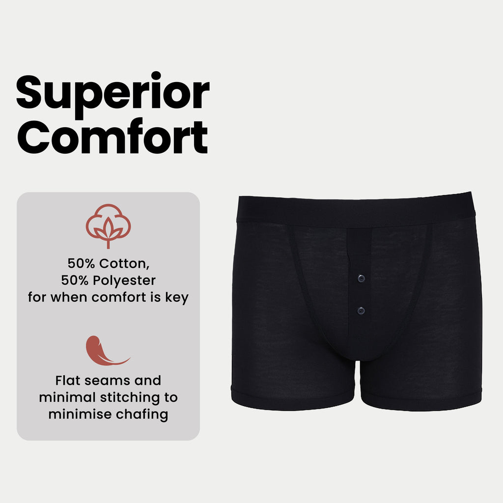 Sock Stack Men's 6 Pair Pack Black Ribbed Boxer Shorts Cotton Stretch Fabric Durable