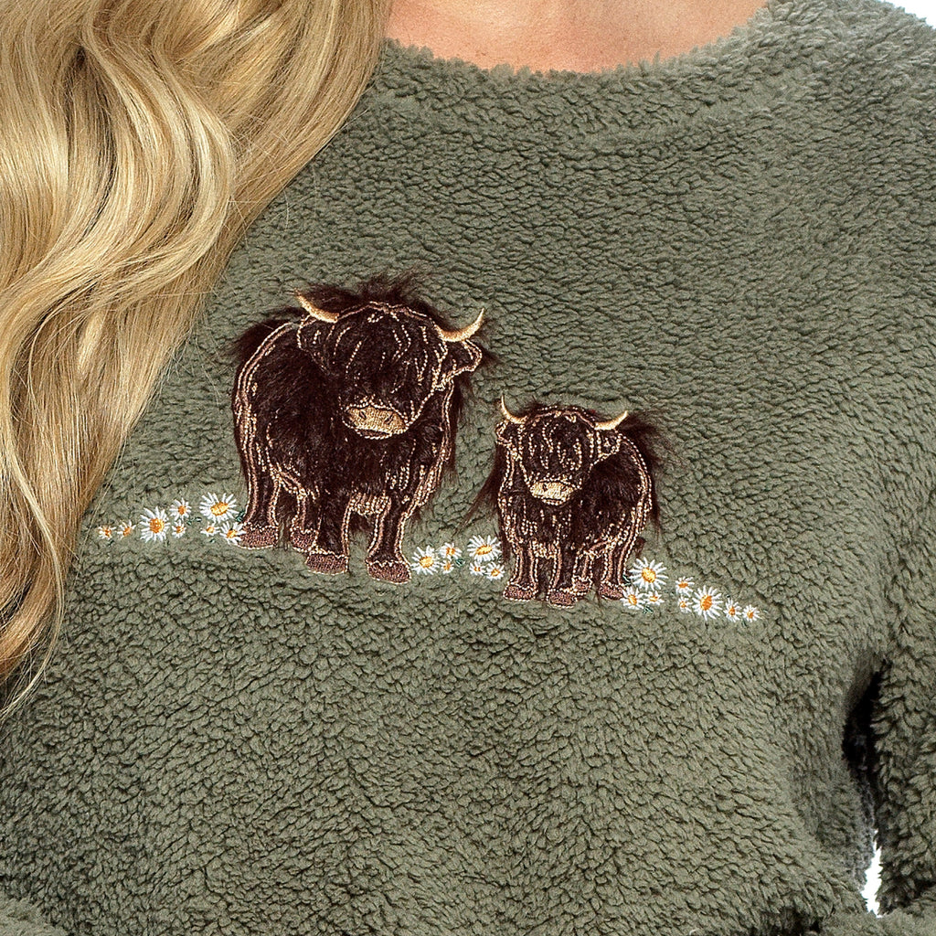 Daisy Dreamer Womens Highland Cow Print Cotton Jersey Pyjama Set Long Sleeve Lounge Wear