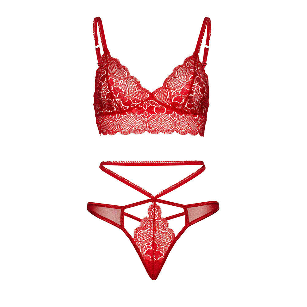 Conjunto de bralette de encaje con escote en forma de corazón de Leg Avenue, rojo