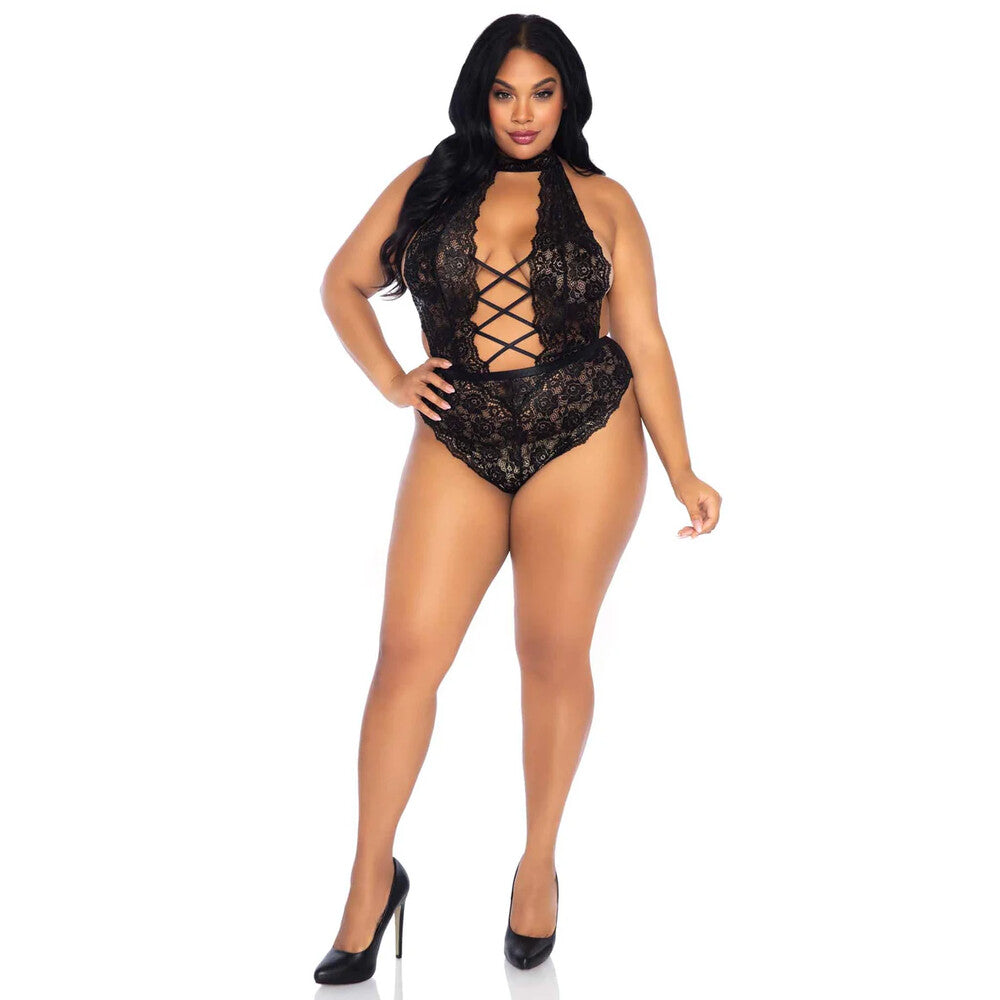 Leg Avenue Body de encaje floral sin entrepierna, color negro, tallas 14 a 18 del Reino Unido