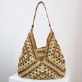 Women's Fashion Handmade Straw Woven Hollow Contrast Color Weave Shoulder Bag