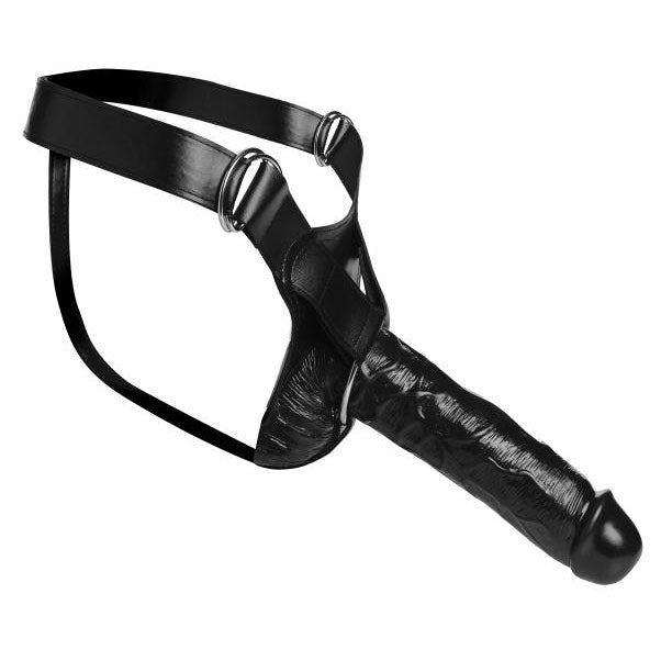 Consolador negro de 25 cm con correa hueca Infiltrator de la serie Master