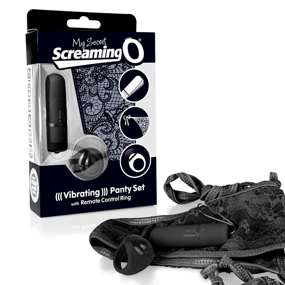 Vibrador para bragas con control remoto negro cargado "Screaming O My Secret"