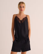 Black Washable Organic Stretch Silk & Lace Camisole