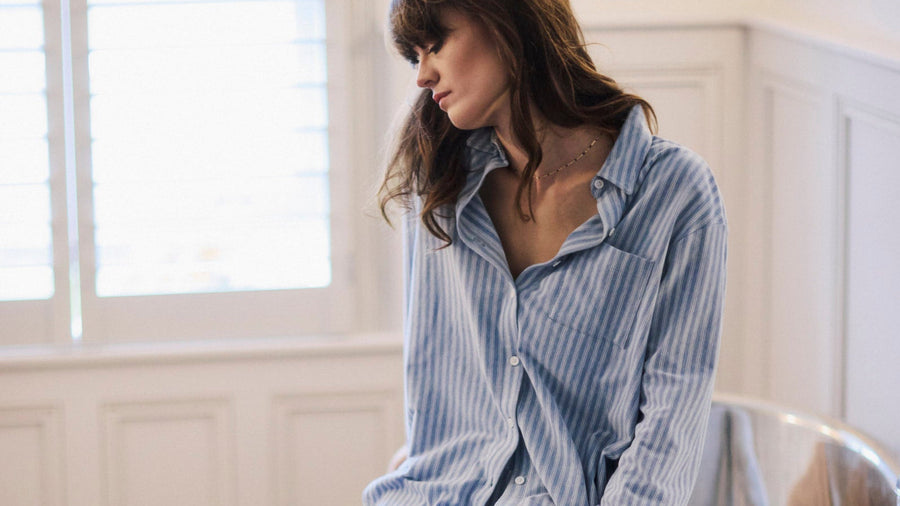 Pale Blue Striped Brushed Organic Cotton Pyjama Set
