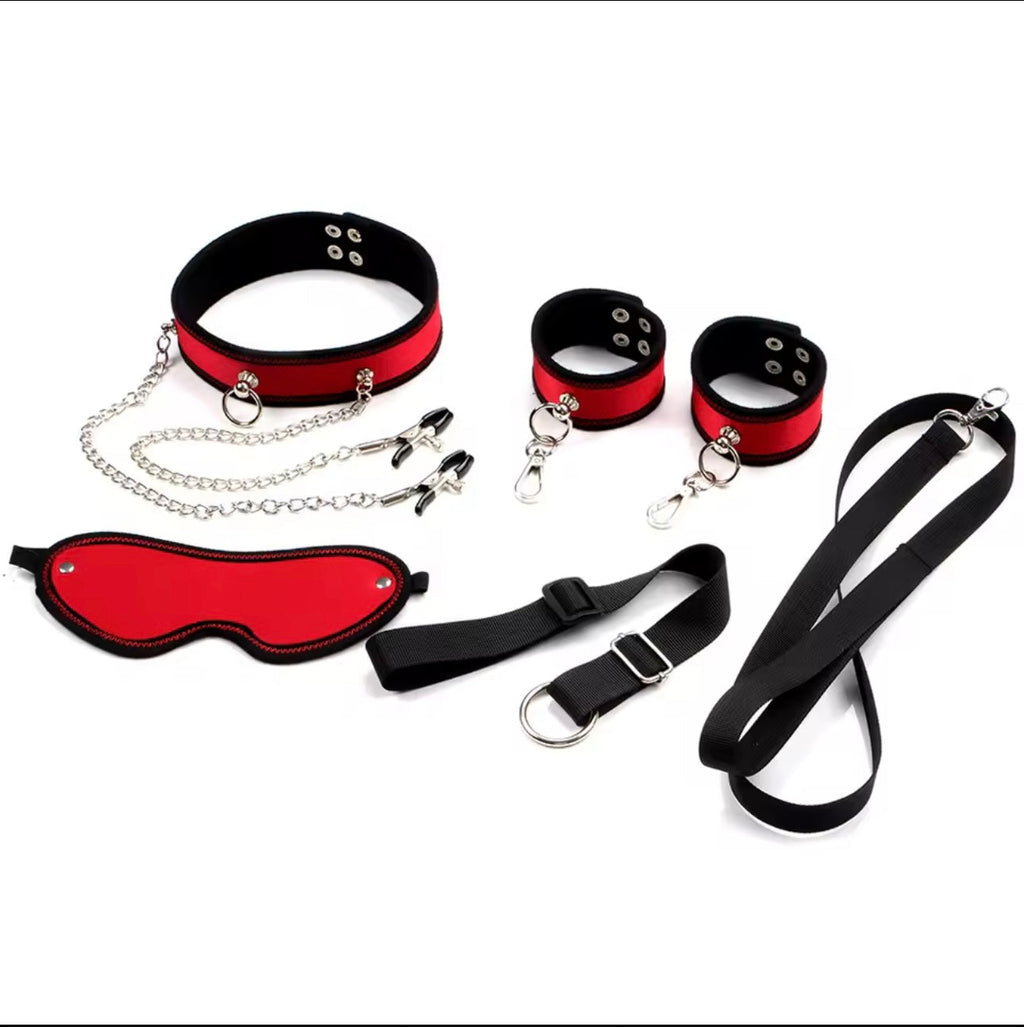 Behind back collar body restraints and hand cuffs