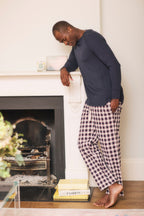 Men's  100% Cotton Navy & Red Check Bottoms