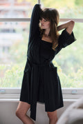 Black Modal Lace Trim Nightdress and Kimono Set