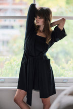 Black Modal Lace Trim Nightdress and Kimono Set