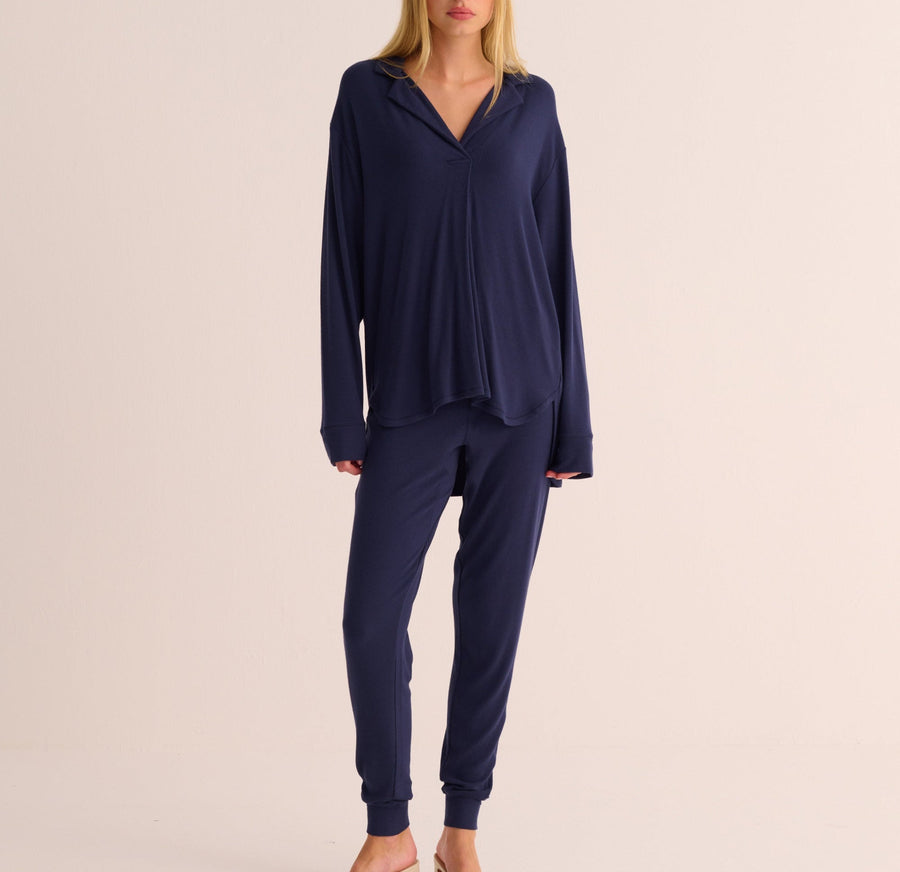 Navy Ribbed Modal Hero Shirt and Cuffed Leggings Set