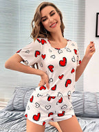 Round Neck T-shirt Pajamas Shorts Sweet Two-piece Set Suit