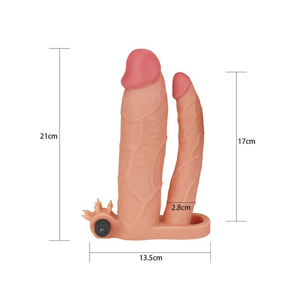 Extensor doble vibrador Lovetoy de 3 pulgadas, color rosa carne