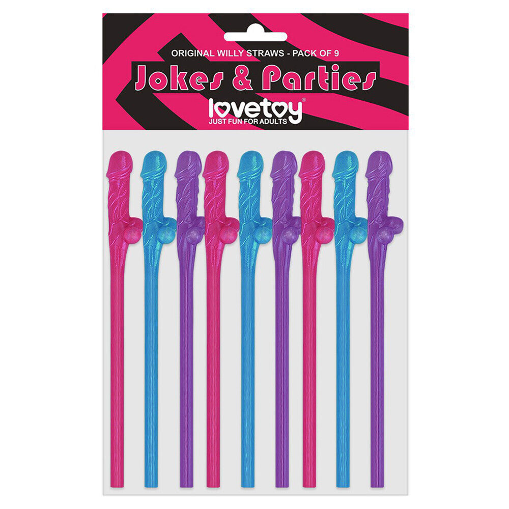 Paquete de 9 pajitas Lovetoy en azul, rosa y morado