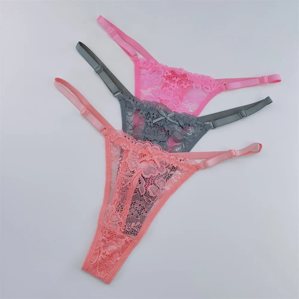 3Pcs Lace Thongs Women Lace Low Waist Panties Sexy Transparent Underwear Fashion Breathable G-string Ladies Intimates Lingerie