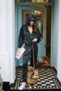 Black Washable Organic Stretch Silk Bomber Jacket