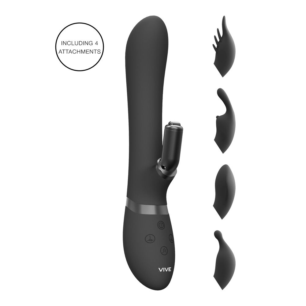 Vibrador de conejo intercambiable de doble acción Vive Chou, color negro