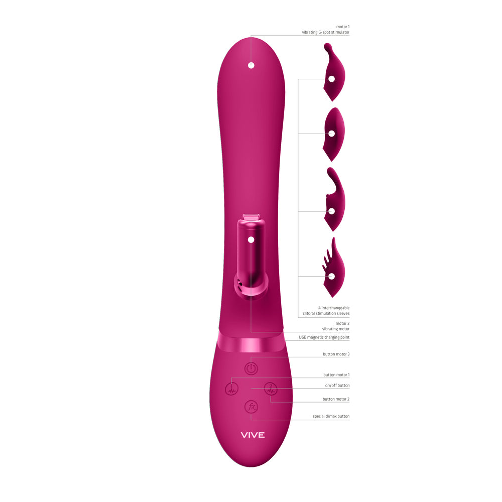 Vibrador de conejo intercambiable de doble acción Vive Chou rosa