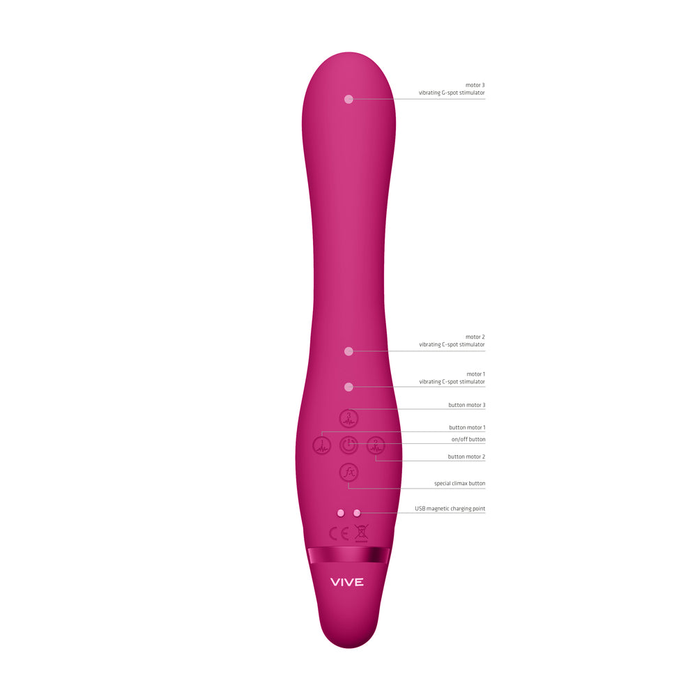 Vibrador con correa sin tirantes Vive Suki de triple acción, color rosa