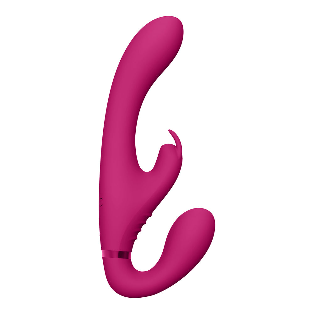 Vibrador con correa sin tirantes Vive Suki de triple acción, color rosa