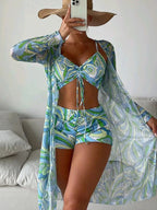 3pcs Spring Bikini With Long Sleeve Cardigan Fashion Summer Beach Swimsuit Women