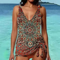 Bikini Beach Print Suspender Swimsuit Suit