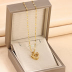 Double-layer Love Necklace With Rhinestones Titanium Steel Pendant Fashion Jewelry Woman Valentines Day Gift
