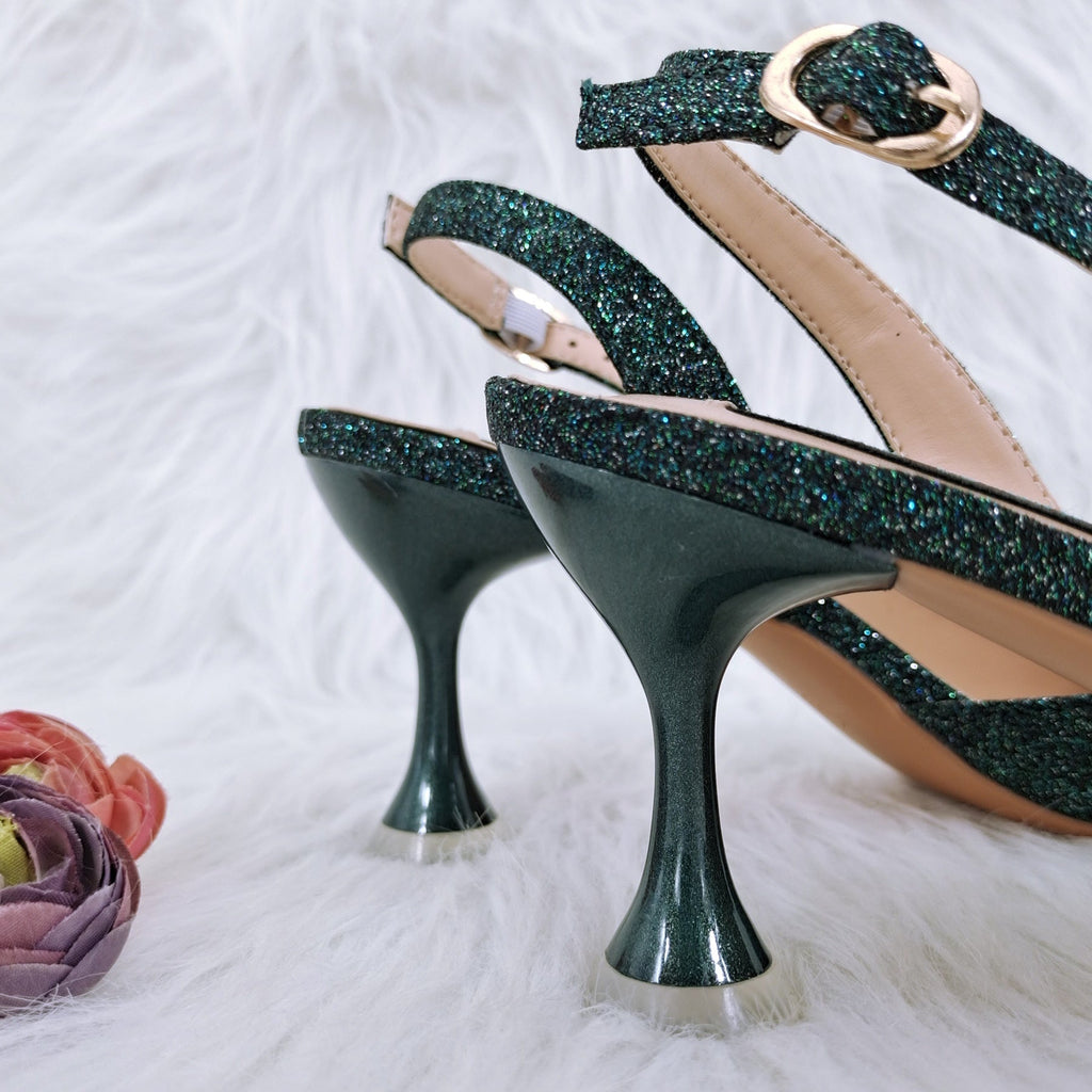 Cross-border Ladies Party Shoes Bag Set Handmade Leaf Decorative Wine Glass Heel