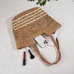 Hollow Pattern Straw Handbag Beach Shoulder Woven Bag