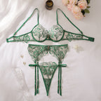 Gemstone-embellished Floral Embroidery Underwire Push-up Sheer Shapewear Sexy Lingerie